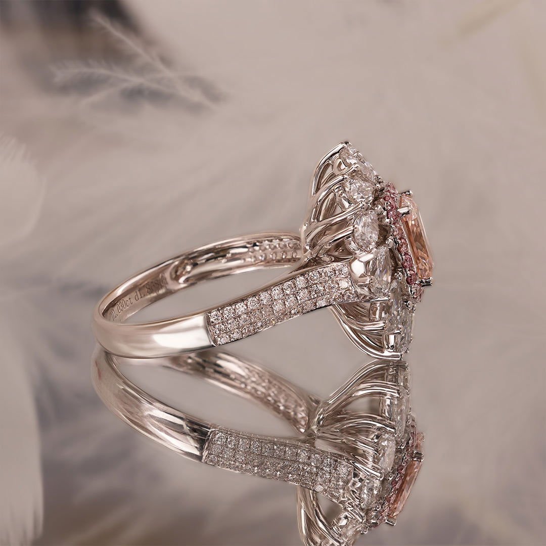 IGI Certified 1.03 Ct Radiant Cut Fancy Pink Lab Diamond Pink Halo Pear-Cluster Engagement Ring - LGG Jewelry