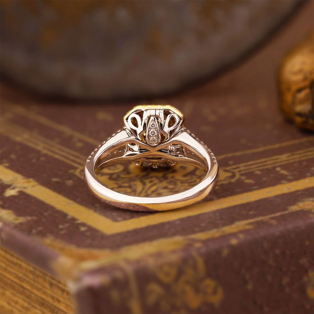IGI Certified 1.123 Ct Fancy Vivid Yellow Radiant Cut Lab Diamond Double Halo Split Shank Engagement Ring - LGG Jewelry