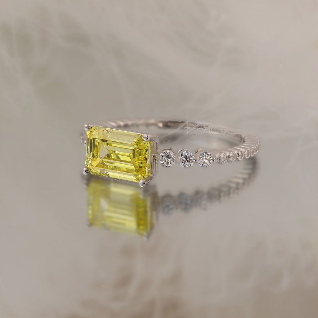 IGI Certified 1.79 Ct Emerald Cut Fancy Vivid Yellow Lab Diamond Solitaire Engagement Ring - LGG Jewelry