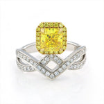 Lade Bild in die Galerieansicht, IGI Certified Crossed Chevron 1.024 Ct Radiant Cut Fancy Vivid Yellow Lab Diamond Crown Engagement Ring - LGG Jewelry