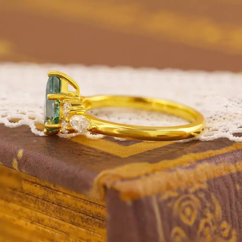 Kite Cut Green Moissanite Cluster Engagement Ring - LGG Jewelry