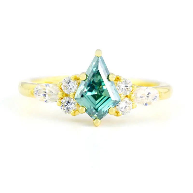 Kite Cut Green Moissanite Cluster Engagement Ring - LGG Jewelry