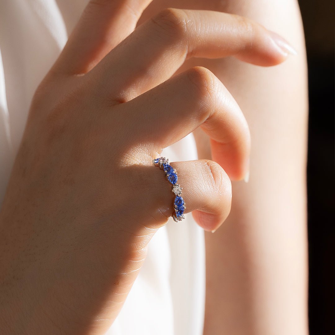 Lab Diamond and Cornflower Sapphire Eternity Band - LGG Jewelry