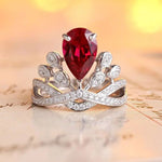 Lade Bild in die Galerieansicht, Leaf Crown 2.7 Ct Pear Cut Lab Ruby Engagement Ring - LGG Jewelry