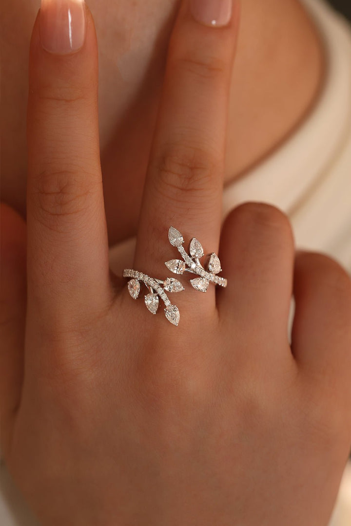Leafy Marquise Cut Lab Diamond Open Ring - LGG Jewelry