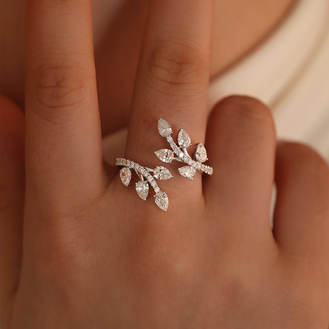 Leafy Marquise Cut Lab Diamond Open Ring - LGG Jewelry