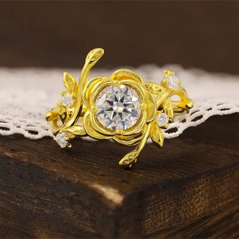 Leafy Rose Round Cut Lab Diamond Engagement Ring - LGG Jewelry