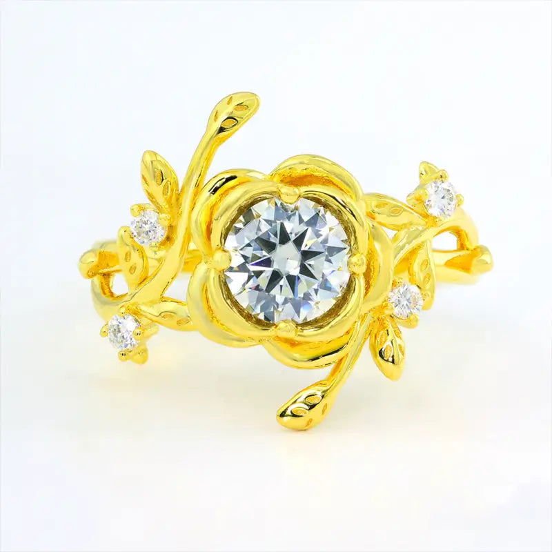 Leafy Rose Round Cut Lab Diamond Engagement Ring - LGG Jewelry