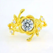 Leafy Rose Round Cut Lab Diamond Engagement Ring - LGG Jewelry