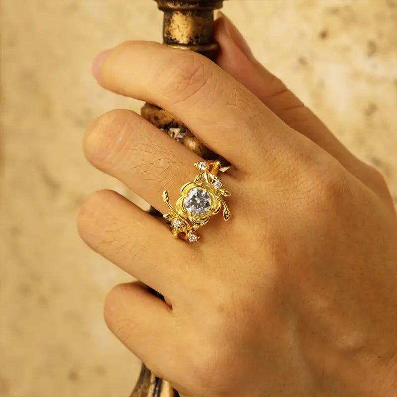 Leafy Rose Round Cut Lab Diamond Engagement Ring - LGG Jewelry