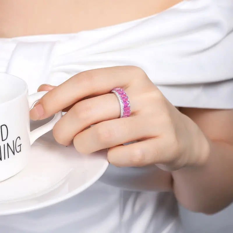 Lovely Emerald Cut Pink Sapphire Eternity Band - LGG Jewelry