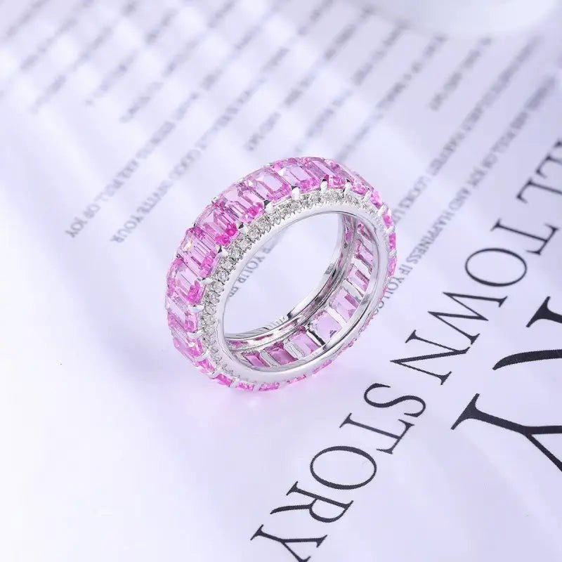 Lovely Emerald Cut Pink Sapphire Eternity Band - LGG Jewelry