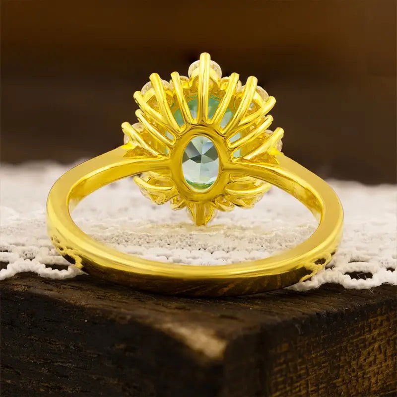 Luna Halo Oval Cut Lab Paraiba engagement ring - LGG Jewelry