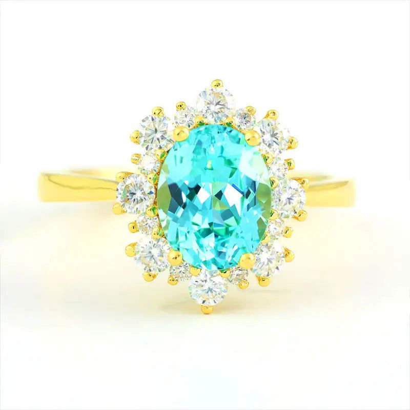Luna Halo Oval Cut Lab Paraiba engagement ring - LGG Jewelry