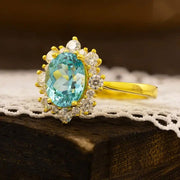 Luna Halo Oval Cut Lab Paraiba engagement ring - LGG Jewelry