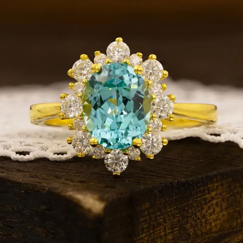 Luna Halo Oval Cut Lab Paraiba engagement ring - LGG Jewelry