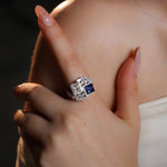 Lade Bild in die Galerieansicht, Luxurious Leafy 1.5 CT Princess Cut Lab Diamond &amp; Blue Lab Sapphire Toi Et Moi Engagement Ring - LGG Jewelry
