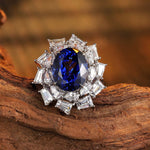 Lade Bild in die Galerieansicht, Luxury 5 Ct Oval Lab Blue Sapphire Cluster Engagement Ring - LGG Jewelry