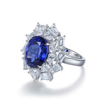 Lade Bild in die Galerieansicht, Luxury 5 Ct Oval Lab Blue Sapphire Cluster Engagement Ring - LGG Jewelry