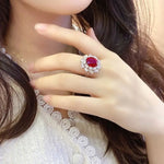 Lade Bild in die Galerieansicht, Luxury 6 Ct Oval Lanb Ruby Cluster Engagement Ring - LGG Jewelry