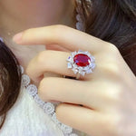 Lade Bild in die Galerieansicht, Luxury 6 Ct Oval Lanb Ruby Cluster Engagement Ring - LGG Jewelry