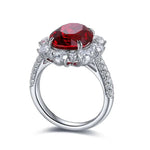 Lade Bild in die Galerieansicht, Luxury 7.56 Ct Lab Ruby Cluster Half Pave Engagement Ring - LGG Jewelry
