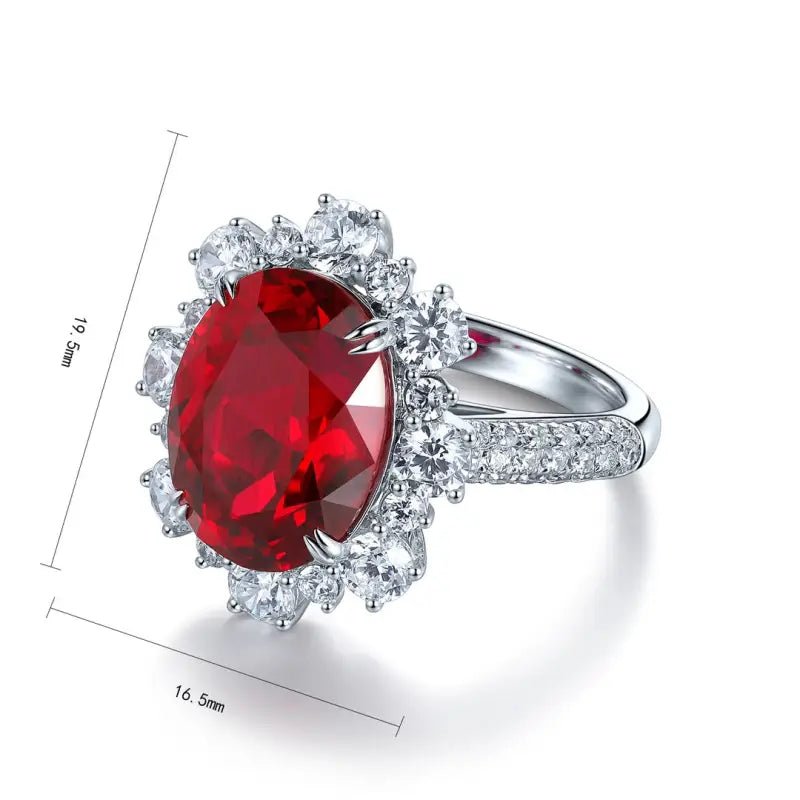 Luxury 7.56 Ct Lab Ruby Cluster Half Pave Engagement Ring - LGG Jewelry
