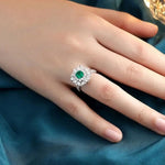 Lade Bild in die Galerieansicht, Luxury Cluster 0.73 Ct Cushion Lab Emerald Half Pave Engagement Ring - LGG Jewelry