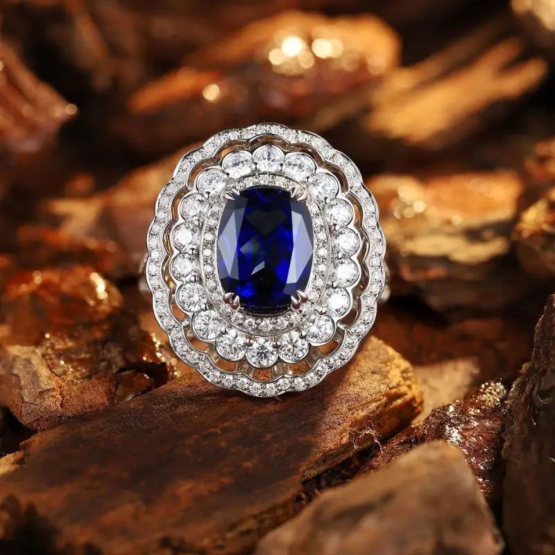 Luxury Cluster 4 Ct Elongated Cushion Cut Lab Blue Sapphire Engagement ring - LGG Jewelry