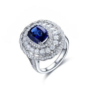 Luxury Cluster 4 Ct Elongated Cushion Cut Lab Blue Sapphire Engagement ring - LGG Jewelry