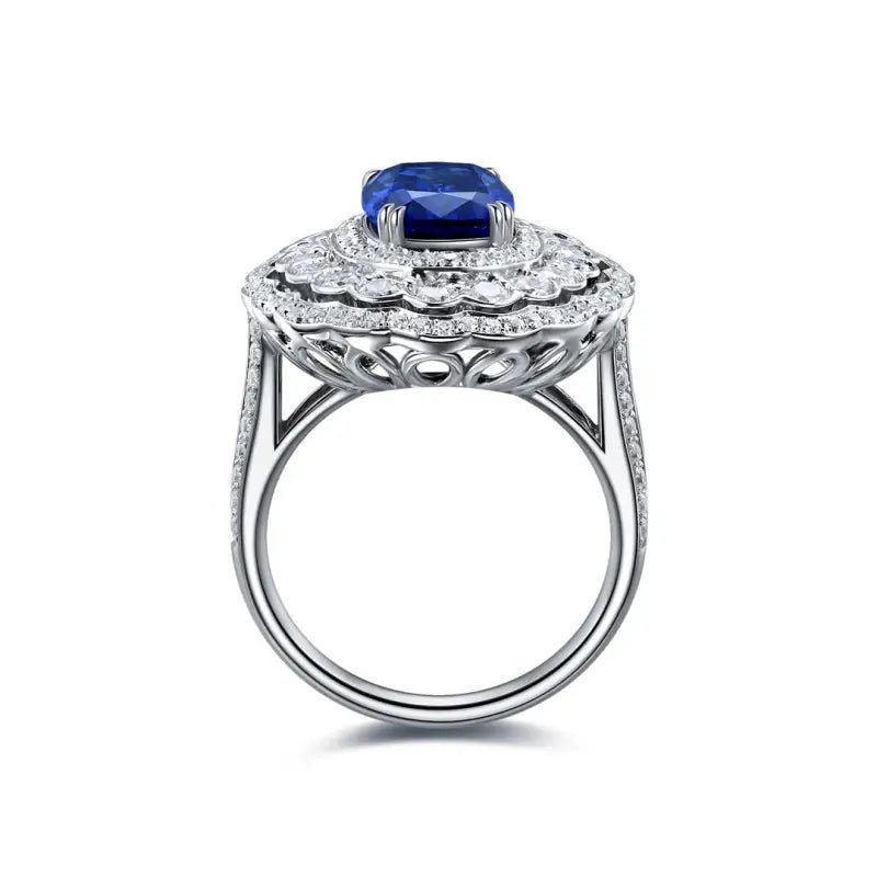 Luxury Cluster 4 Ct Elongated Cushion Cut Lab Blue Sapphire Engagement ring - LGG Jewelry