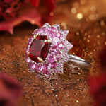 Lade Bild in die Galerieansicht, Luxury Floral Cluster 3.5 Ct Cushion Lab Ruby Engagement Ring - LGG Jewelry