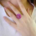 Lade Bild in die Galerieansicht, Luxury Floral Cluster 3.5 Ct Cushion Lab Ruby Engagement Ring - LGG Jewelry