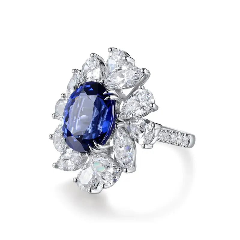 Luxury Marquise & Pear Cluster 8.4 Ct Lab Blue Sapphire Engagement Ring - LGG Jewelry