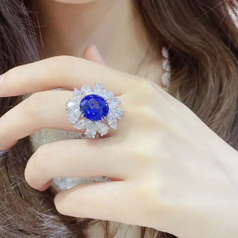 Luxury Marquise & Pear Cluster 8.4 Ct Lab Blue Sapphire Engagement Ring - LGG Jewelry