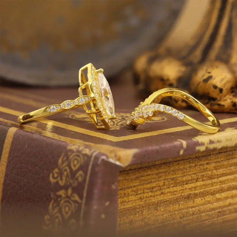 Luxury Tiara Marquise Cut Lab Diamond Bridal Rings - 2pcs - LGG Jewelry