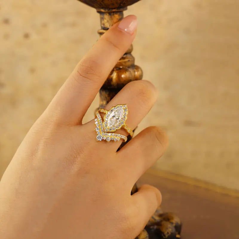 Luxury Tiara Marquise Cut Lab Diamond Bridal Rings - 2pcs - LGG Jewelry