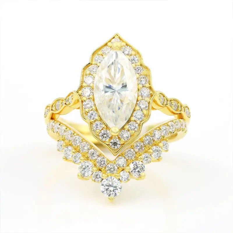 Luxury Tiara Marquise Cut Lab Diamond Bridal Rings - 2pcs - LGG Jewelry