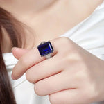 Lade Bild in die Galerieansicht, Luxury Triple Split Shank 13 Ct Emerald Cut Lab Blue Sapphire Engagement Ring - LGG Jewelry