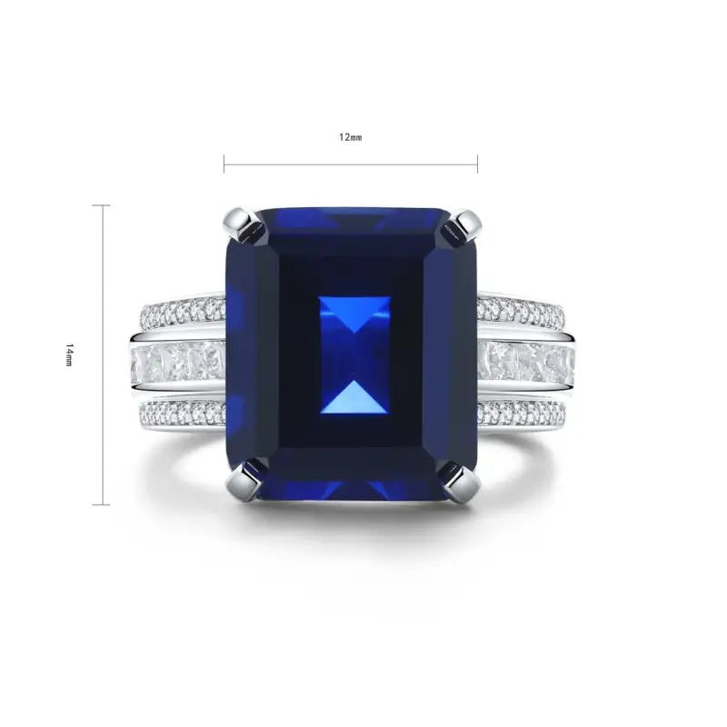 Luxury Triple Split Shank 13 Ct Emerald Cut Lab Blue Sapphire Engagement Ring - LGG Jewelry