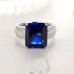 Lade Bild in die Galerieansicht, Luxury Triple Split Shank 13 Ct Emerald Cut Lab Blue Sapphire Engagement Ring - LGG Jewelry
