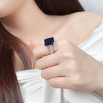 Lade Bild in die Galerieansicht, Luxury Triple Split Shank 13 Ct Emerald Cut Lab Blue Sapphire Engagement Ring - LGG Jewelry