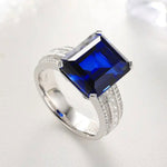 Lade Bild in die Galerieansicht, Luxury Triple Split Shank 13 Ct Emerald Cut Lab Blue Sapphire Engagement Ring - LGG Jewelry