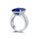 Lade Bild in die Galerieansicht, Luxury Triple Split Shank 13 Ct Emerald Cut Lab Blue Sapphire Engagement Ring - LGG Jewelry