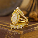 Lade Bild in die Galerieansicht, Luxury Vintage Trio Marquise Cut Lab Diamond Bridal Rings - 3pcs - LGG Jewelry