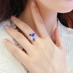 Lade Bild in die Galerieansicht, Marquise &amp; Pear Cut Lab Blue Sapphire and Lab Diamond Engagement Ring - LGG Jewelry
