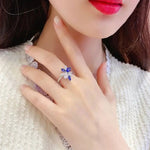Lade Bild in die Galerieansicht, Marquise &amp; Pear Cut Lab Blue Sapphire and Lab Diamond Engagement Ring - LGG Jewelry
