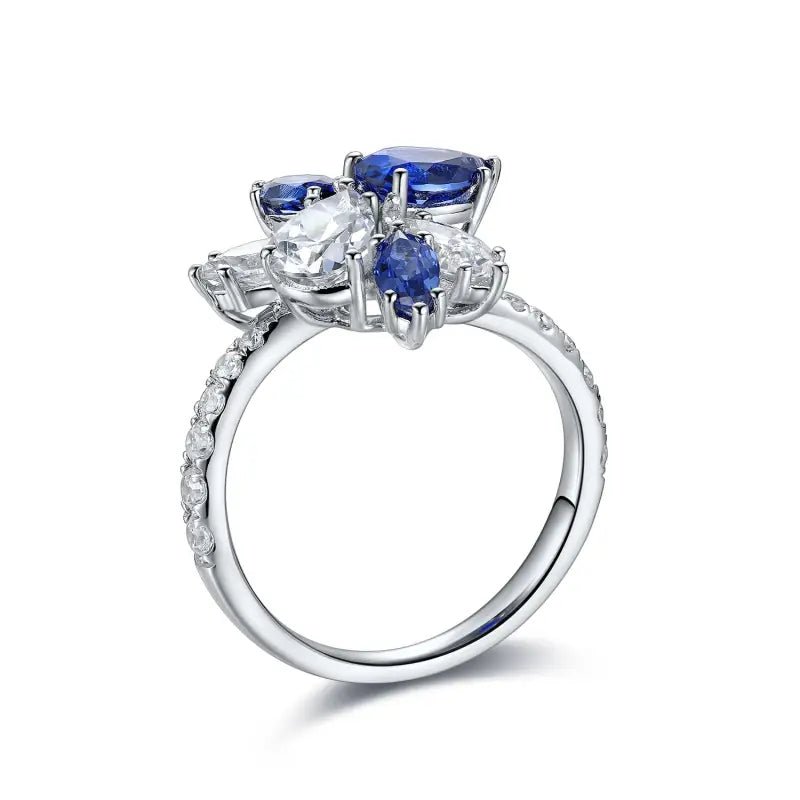 Marquise & Pear Cut Lab Blue Sapphire and Lab Diamond Engagement Ring - LGG Jewelry