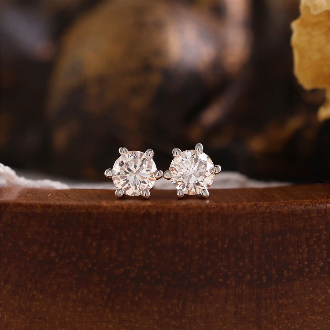 Martini Round Cut Lab Diamond Six Prongs Ear Studs - LGG Jewelry