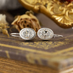 Lade Bild in die Galerieansicht, Matte Bezel Oval Cut Lab Diamond Dangle Earrings with Lab Blue Sapphire Hidden Halo - LGG Jewelry